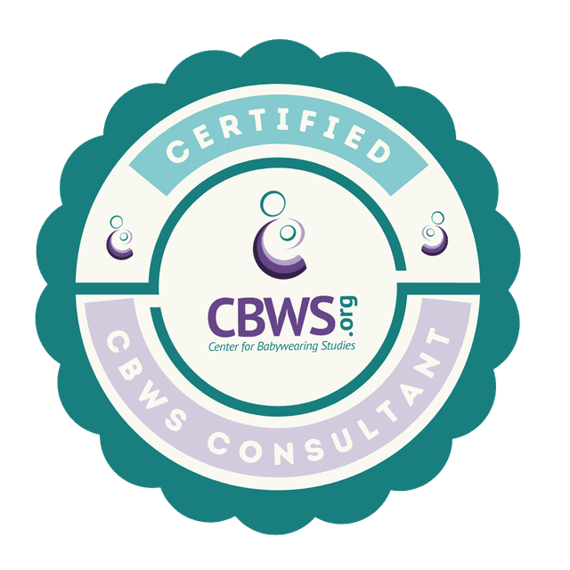 Badge saying: Certified CBWS Consultant, Center for Babywearing Studies, CBWS.org